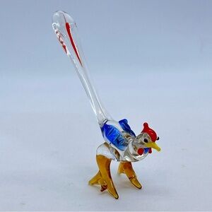 Vintage Hand Blown Art Glass Roadrunner Bird Rooster Figurine 3.75" T x 4.5" L